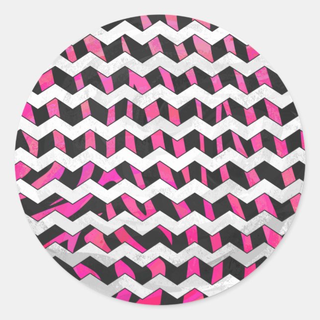 Sticker Rond Zebra Chevron noir et rose chaud (Devant)