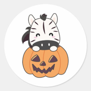 Sticker Rond Zebra En Citrouille Cute Zebras Halloween heureux
