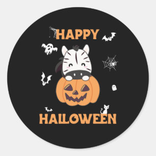 Sticker Rond Zebra En Citrouille Cute Zebras Halloween heureux