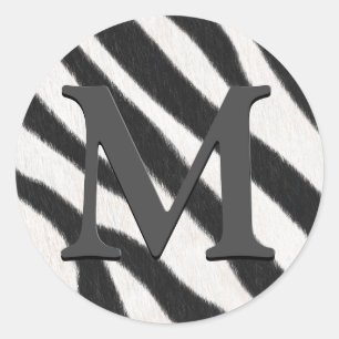 Sticker Rond Zebra Fur Poster de animal réaliste Gris Monogramm