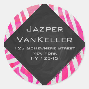 Sticker Rond Zebra Hot rose et blanc avec Monogramme
