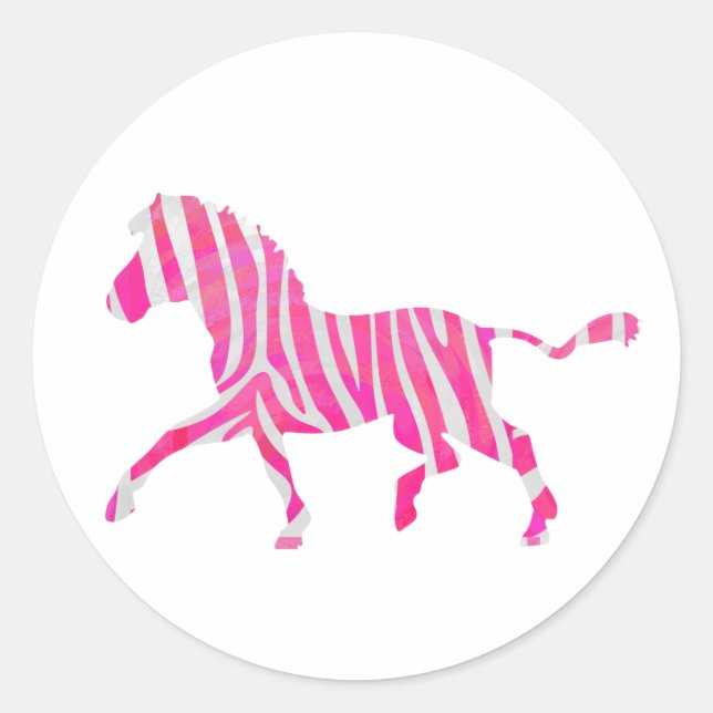 Sticker Rond Zebra Hot rose et blanc Silhouette (Devant)