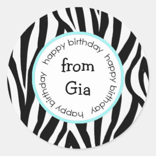 Sticker Rond Zebra Joyeux anniversaire à/à partir des autocolla