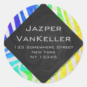 Sticker Rond Zebra Monogram Arc-en-ciel et impression blanche