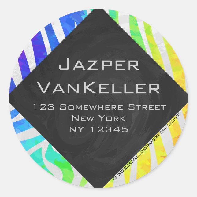 Sticker Rond Zebra Monogram Arc-en-ciel et impression blanche (Devant)