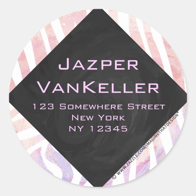 Sticker Rond Zebra Monogram rose et blanc (Devant)
