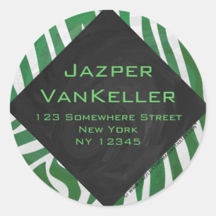 Sticker Rond Zebra Monogramme Vert et Blanc Impression