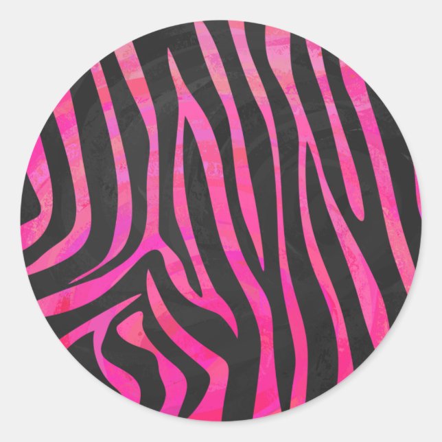 Sticker Rond Zebra noir et rose chaud (Devant)