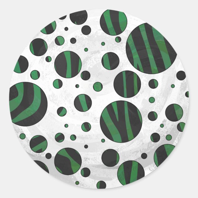 Sticker Rond Zebra noir et vert Polka point (Devant)