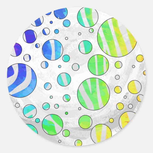 Sticker Rond Zebra Polka Dot Arc-en-ciel et impression blanche (Devant)