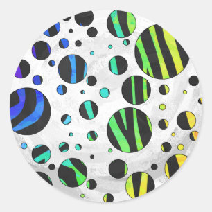 Sticker Rond Zebra Polka Point noir et arc-en-ciel Imprimer