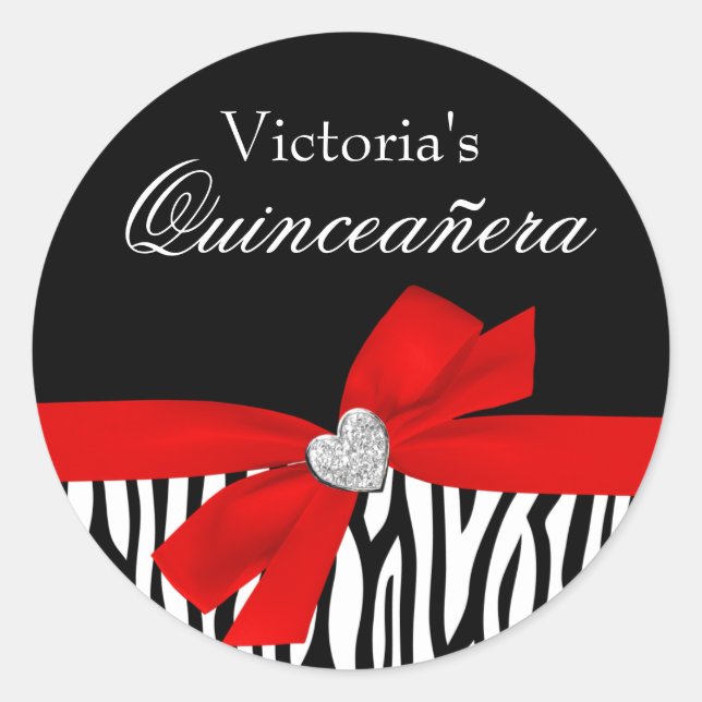 Sticker Rond Zebra Red Bow Diamond Quinceanera (Devant)