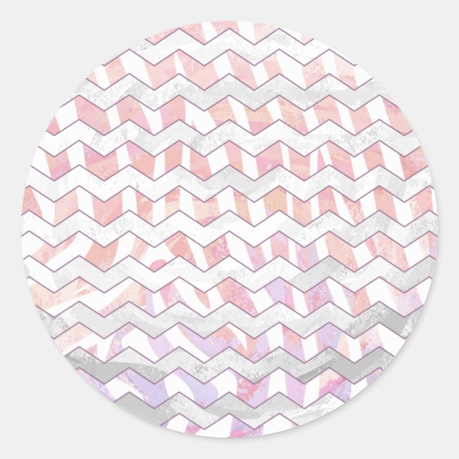 Sticker Rond Zebra rose et blanc Chevron (Devant)