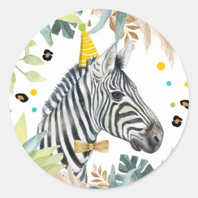 Sticker Rond Zebra Safari Party Animal Anniversaire Favoriser D (Devant)