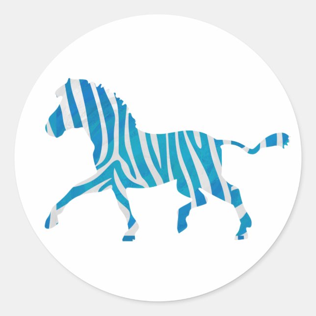 Sticker Rond Zebra Silhouette Bleu et Blanc (Devant)