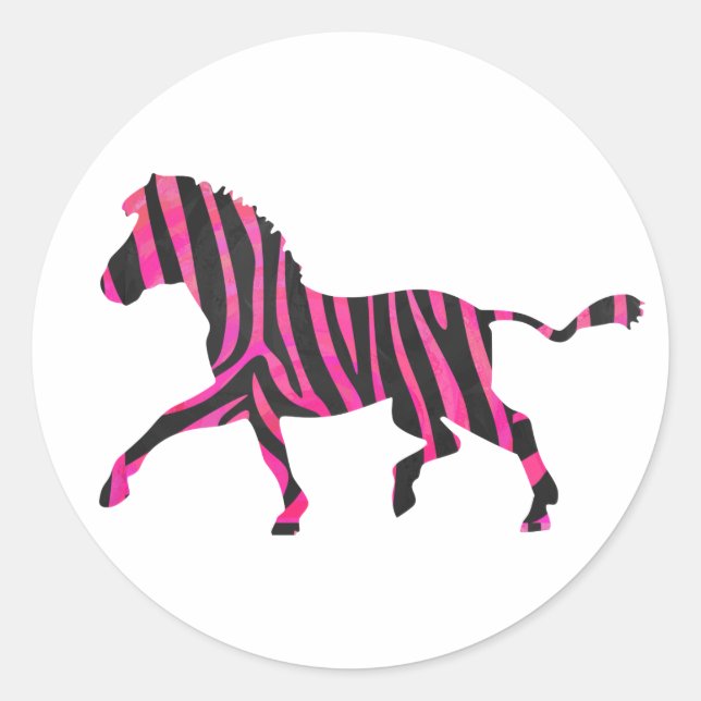 Sticker Rond Zebra Silhouette noir et rose chaud (Devant)