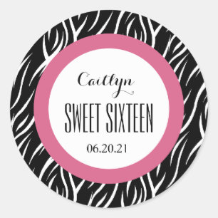 Sticker Rond ZEBRA Sweet sixteen 16 Custom V16 NOIR et ROSE