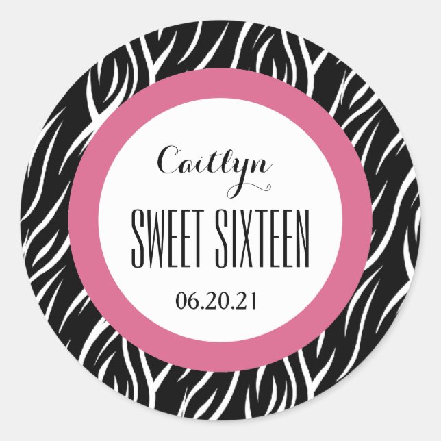 Sticker Rond ZEBRA Sweet sixteen 16 Custom V16 NOIR et ROSE (Devant)