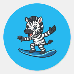Sticker Rond Zèbre de surf mignon drôle d'animal plage ambiance