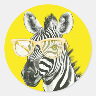 Sticker Rond Zèbre drôle avec des lunettes jaunes | Mignon