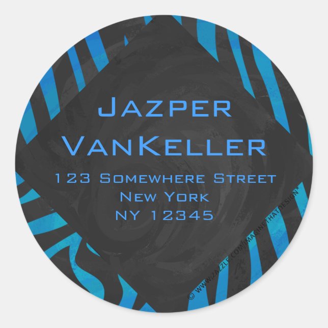 Sticker Rond Zèbre noir et bleu avec Monogramme (Devant)