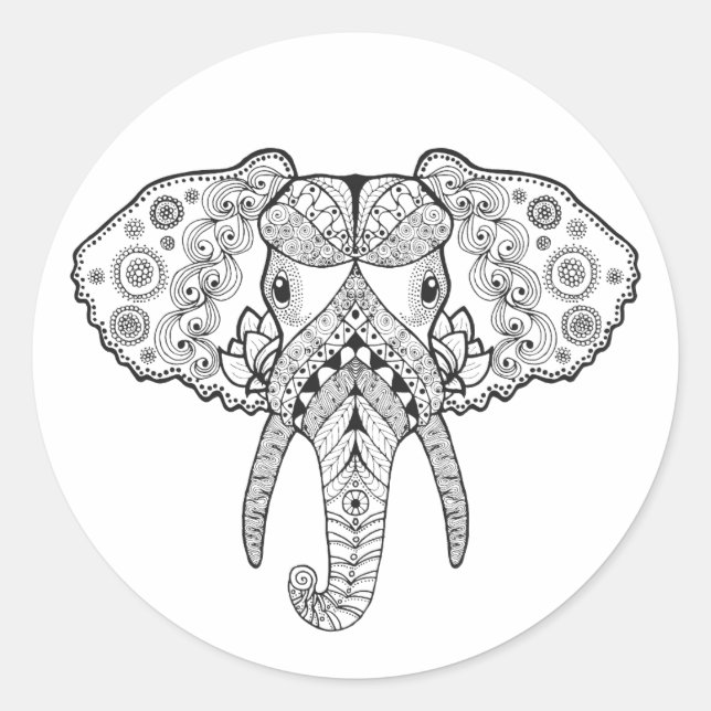 Sticker Rond Zentangle a inspiré l'éléphant (Devant)