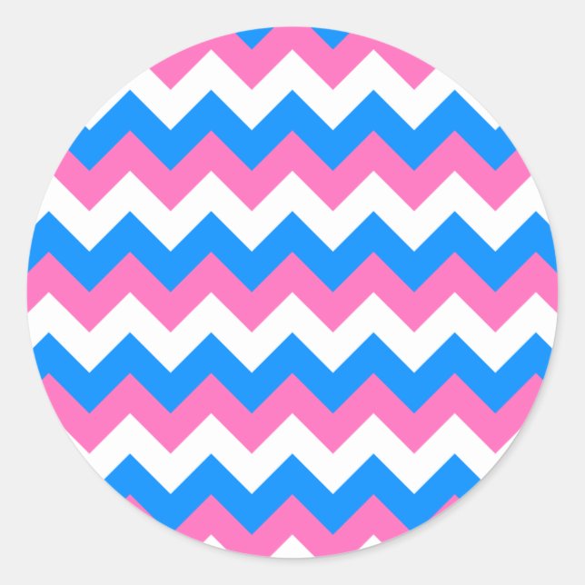 Sticker Rond Zigzag rose blanc et bleu (Devant)