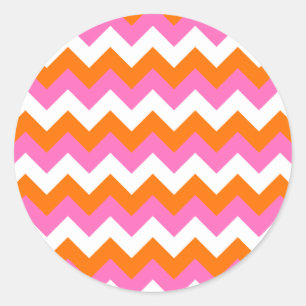 Sticker Rond Zigzag rose blanc et orange