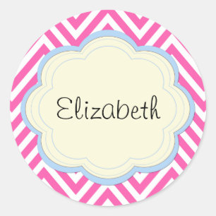 Sticker Rond Zigzag Rose, Chevron Rose, Motif Vague, Votre Nom