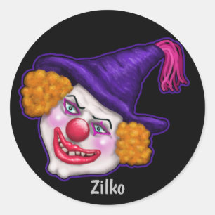 Sticker Rond Zilko le clown Déplaisant   Halloween Fun