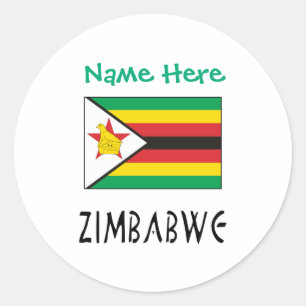 Sticker Rond Zimbabwe Drapeau du Zimbabwe Personnalisation vert