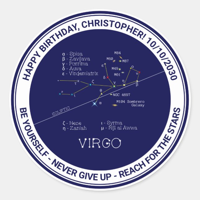 Sticker Rond Zodiac Constellation Virgo (Devant)