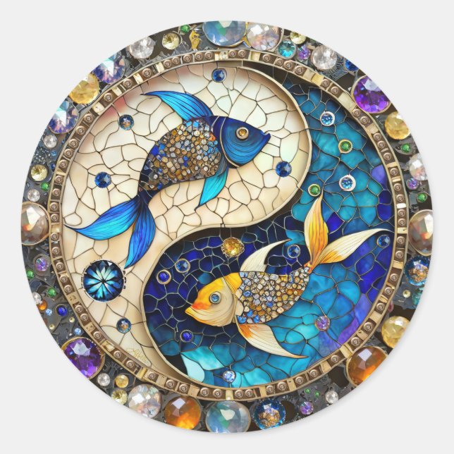 Sticker Rond Zodiac - Poissons de poisson Yin et Yang (Devant)