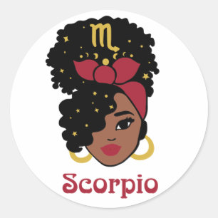 Sticker Rond Zodiac Scorpio, femme noire
