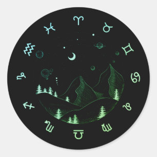 Sticker Rond Zodiac Wheel Mountain Landscape