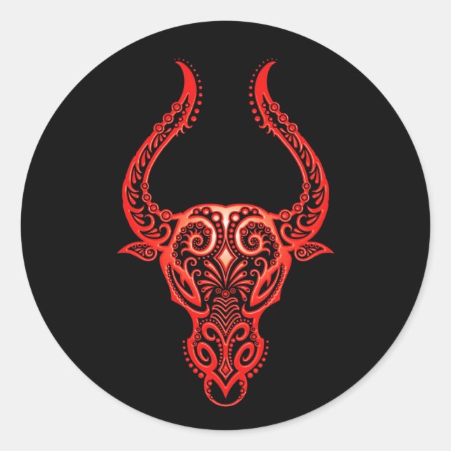 Sticker Rond Zodiaque de Taurus rouge complexe sur noir (Devant)