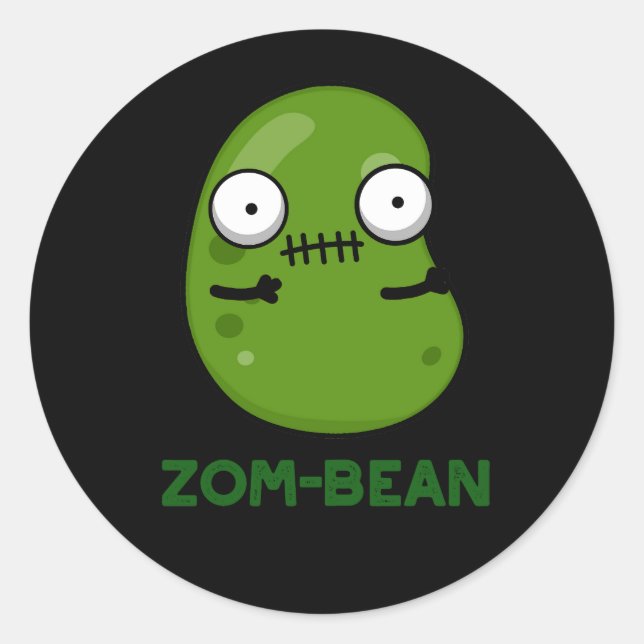 Sticker Rond Zom-bean Drôle Halloween Zombie Bean Pun Dark BG (Devant)