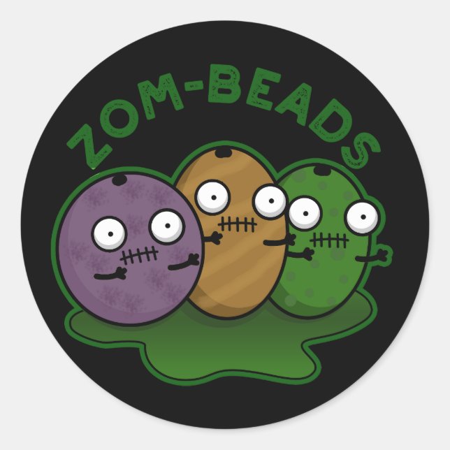 Sticker Rond Zom-perles drôle Halloween Zombie perles jeu de mo (Devant)