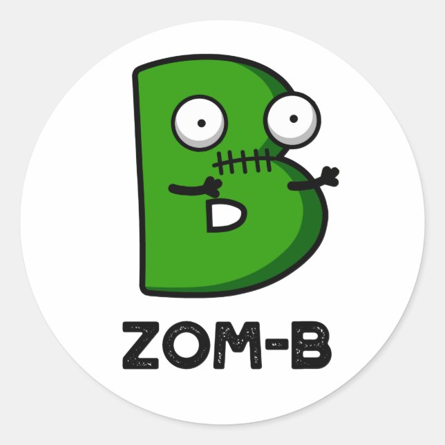 Sticker Rond Zomb-b Drôle Halloween Zombie Alphabet B Pun (Devant)