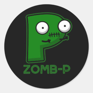 Sticker Rond Zomb-P Drôle Halloween Zombie Alphabet Pun Dark BG