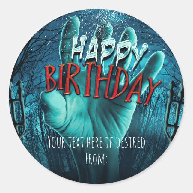 Sticker Rond Zombie Bonne fête d'anniversaire (Devant)