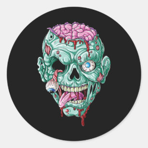 Sticker Rond Zombie Cerveau Visage Halloween Garçons Hommes Fem