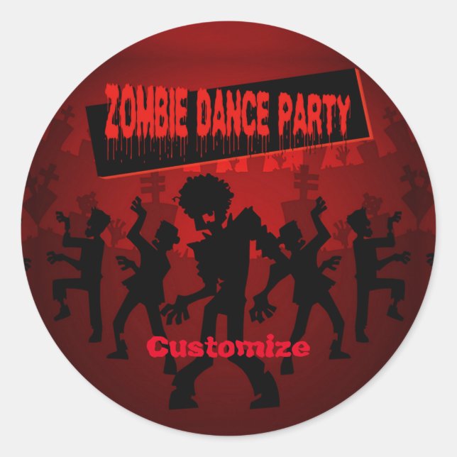 Sticker Rond Zombie Dance Party Noir & Orange (Devant)