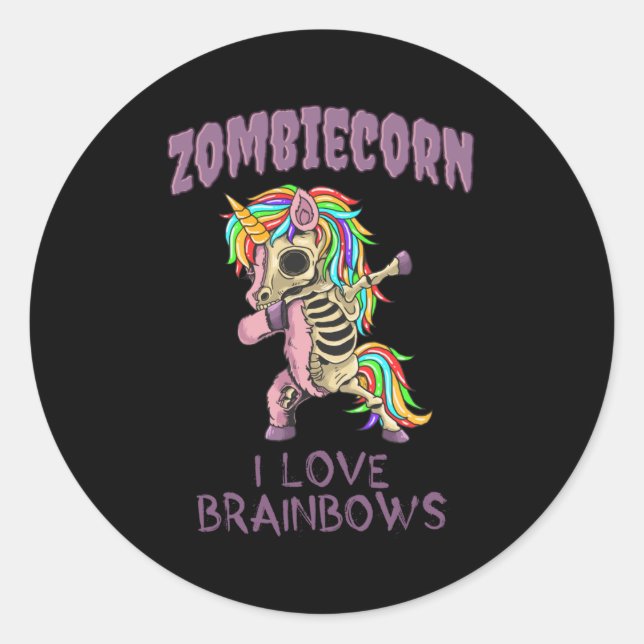 Sticker Rond Zombie Unicorn Halloween Dab Zombiecorn (Devant)