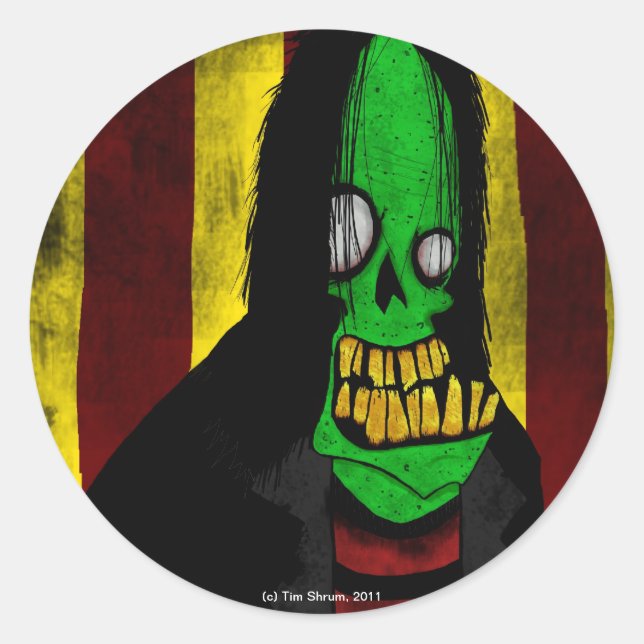 Sticker rond Zombie vert souriant (Devant)