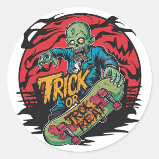 Sticker Rond Zombies sur skateboards à Halloween (2)