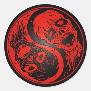 Sticker Rond Zombis rouges et noirs de Yin Yang