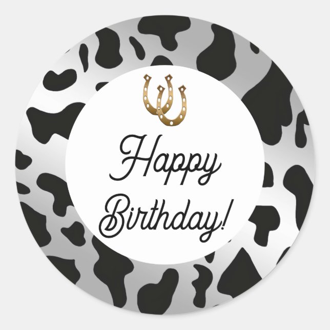 Sticker Rond Zones d'argent et de vache noire Anniversaire (Devant)