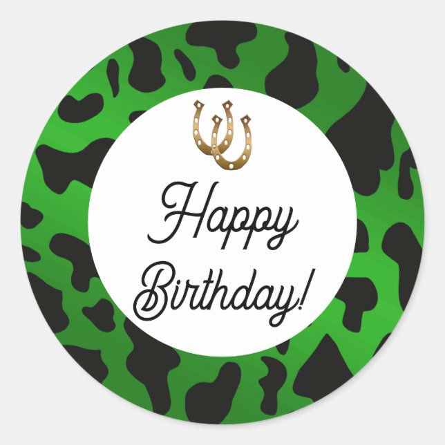 Sticker Rond Zones de vache verte et noire Anniversaire (Devant)