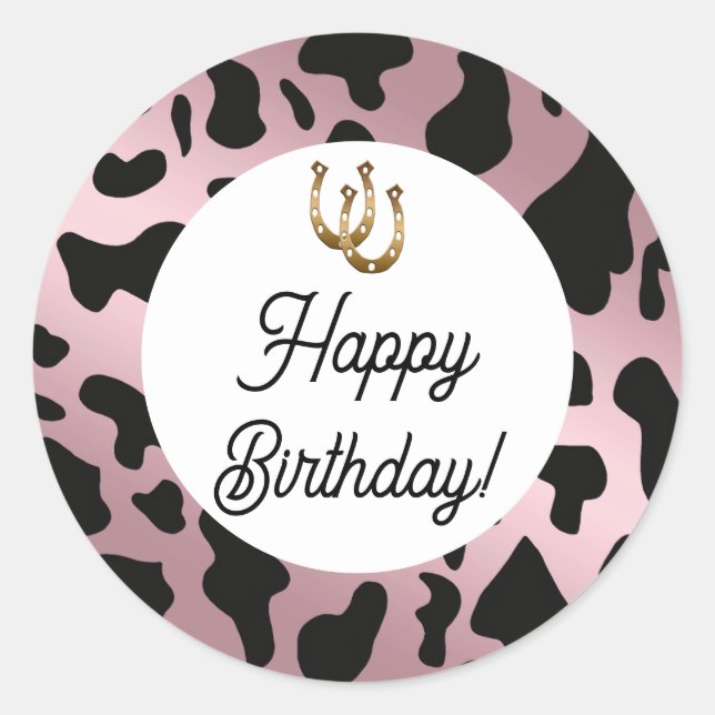 Sticker Rond Zones roses Gold & Black Cow, Anniversaire (Devant)